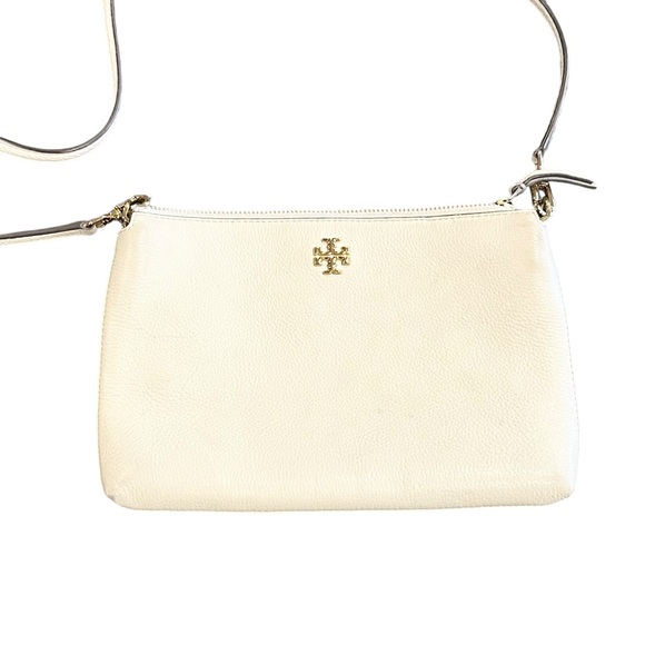 Tory Burch Handbags - Tory Burch Kira Cream Zip Pebbled Leather Crossbody Bag